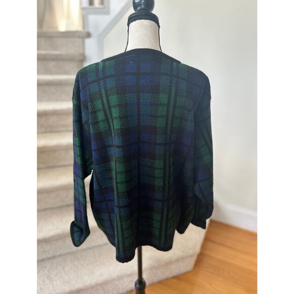 Vintage Tally Ho Green Black Blackwatch Plaid Tartan Button Cardigan - Picture 4 of 6